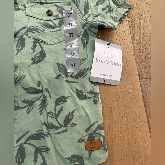 NWT Koala Kids Toddler Boy Hawaiian Green Shirt Short Jean Set 2 piece Button Up - Picture 4 of 4